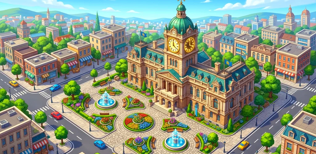 Completed Grand City Hall and Clock Tower in City Builder: Sort & Build